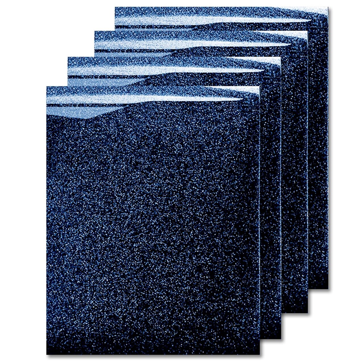 Glitter Heat Transfer Vinyl, HTV Iron On Vinyl (Pack of 4 Sheets), for T Shirts Sports Clothing Other Garments & Fabrics, Easy to Cut Press & Apply Blue Glitter Ironon Vinyl (Navy Blue)